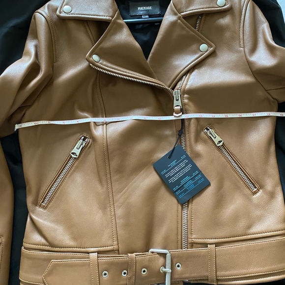 Mackage Kylie Tan Leather Moto Jacket with Removable Belt - NWT - Colour: Camel - Picture 11 of 12